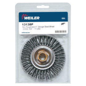 Weiler Brush 13138P RoughneckÂ® Stringer Bead Wheel, 4 in D x 3/16 W, .02 Stainless Wire, Retail Pack