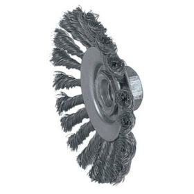 Weiler Brush 13466 Knot Wire Bevel Wheel, 4 1/2 in D x 3/8 W, .014 in Stainless Steel, 12,500 rpm