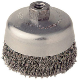 Weiler Brush 14036 Crimped Wire Cup Brush, 4 in Dia., 5/8-11 UNC Arbor, .02 Steel Wire