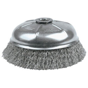 Weiler Brush 14166 Crimped Wire Cup Brush, 6 in Dia., 5/8-11 UNC Arbor, .02 in Stainless Steel Wire