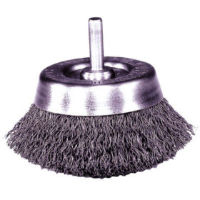 Weiler Brush 14300 Stem-Mounted Crimped Wire Cup Brush, 1 3/4 in Dia., .006 in Steel