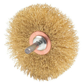 Weiler Brush 17641 Stem-Mounted Narrow Conflex Brush, 3 in D x 1/2 in W, .0118 in Brass, 20,000 rpm