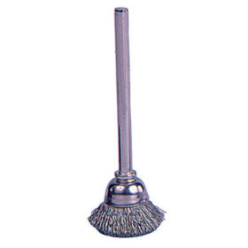 Weiler Brush 26075 Miniature Stem-Mounted Cup Brush, 5/8 in Dia., .005 in Brass Wire