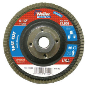 Weiler Brush 31352 Vortec Pro Abrasive Flap Discs,4.5", 80 Grit, 5/8 Arbor, 13,000 rpm, Phenolic