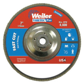 Weiler Brush 31367 Vortec Pro Abrasive Flap Discs, 7", 36 Grit, 5/8 Arbor, 8,600 rpm, Phenolic