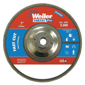 Weiler Brush 31368 Vortec Pro Abrasive Flap Discs, 7", 40 Grit, 5/8 Arbor, 8,600 rpm, Phenolic