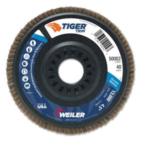 Weiler Brush 50002 Trimmable Tiger Flap Discs, 4 1/2 in, 40 Grit, 7/8 in Arbor, 13,000 rpm