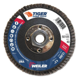 Weiler Brush 50105 Saber Tooth Ceramic Flap Discs, 4 1/2 in, 40 Grit, 5/8 in Arbor, 13,000 rpm
