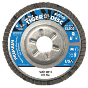 Weiler Brush 50513 Tiger Disc Angled Style Flap Discs, 4 1/2", 40 Grit, 7/8 Arbor, Aluminum Back