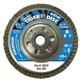 Weiler Brush 50518 Tiger Disc Angled Style Flap Discs, 4 1/2", 40 Grit, 5/8 Arbor, Aluminum Back