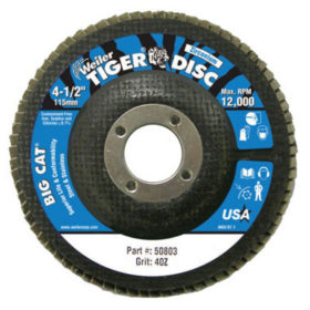 Weiler Brush 50803 Big Cat High Density Flat Style Flap Discs, 4.5", 40 Grit, 7/8 Arbor, 12,000 rpm