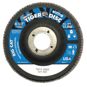 Weiler Brush 50805 Big Cat High Density Flat Style Flap Discs, 4.5", 80 Grit, 7/8 Arbor, 12,000 rpm