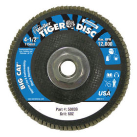 Weiler Brush 50809 Big Cat High Density Flat Style Flap Discs, 4.5", 60 Grit, 5/8 Arbor, 12,000 rpm