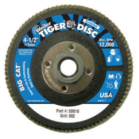 Weiler Brush 50810 Big Cat High Density Flat Style Flap Discs, 4.5", 80 Grit, 5/8 Arbor, 12,000 rpm