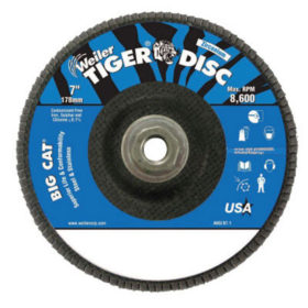 Weiler Brush 50843 Big Cat High Density Flat Style Flap Discs, 7", 40 Grit, 5/8"-11 Arbor, 8600 rpm