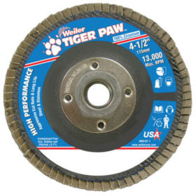 Weiler Brush 51114 Tiger Paw Coated Abrasive Flap Discs, 4 1/2", 60 Grit, 5/8 Arbor, Phenolic Back