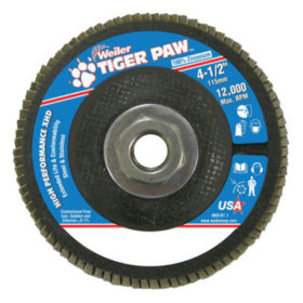 Weiler Brush 51167 Tiger Paw Super High Density Flap Discs, 4 1/2", 80 Grit, 5/8 Arbor, 12,000 rpm