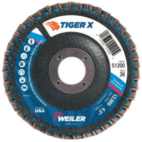 Weiler Brush 51200 TIGER X Flap Disc, 4 1/2 in Angled, 36 Grit, 7/8 in Arbor