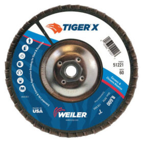 Weiler Brush 51221 TIGER X Flap Disc, 7 in Angled, 60 Grit, 5/8 in - 11 Arbor