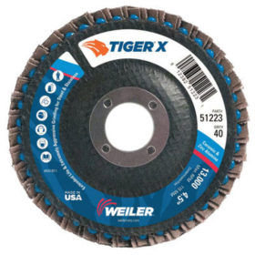 Weiler Brush 51223 TIGER X Flap Disc, 4 1/2 in Flat, 40 Grit, 7/8 in Arbor