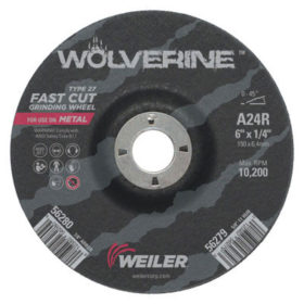 Weiler Brush 56280 Wolverine Thin Cutting Wheels, 6 in Dia, 1/4 Thick, 7/8 Arbor, 24 Grit