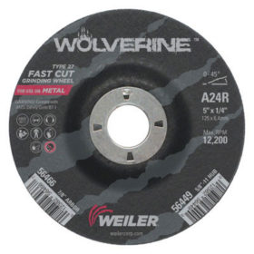 Weiler Brush 56466 Wolverine Grinding Wheels, 5" Dia, 1/4" Thick, 7/8 Arbor, 24R, Aluminum Oxide