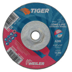 Weiler Brush 57120 Tiger Grinding Wheels, 4 1/2 in Dia, .045 in Thick 5/8"-11 Arbor