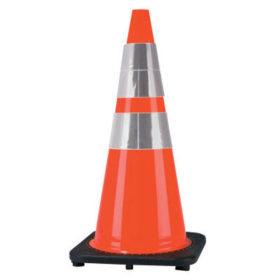 Cortina 03-500-10 PVC Traffic Cones. 28 in, 6 in & 4 in Reflective Collar, PVC, Orange/Black
