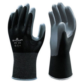 Showa Best Glove 370BL-08 Atlas Assembly Grip 370B Nitrile-Coated Gloves, Large, Black/Gray