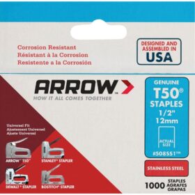 Arrow T50 Heavy-Duty Stainless Steel Staple, 1/2 In. (1000-Pack) (508SS1)