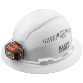 Klein Hard Hat, Vented, Full Brim with Headlamp, White (60407)