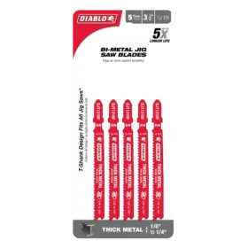 Diablo T-Shank 3-5/8 In. x 12 TPI Bi-Metal Jig Saw Blade for Thick Metal (5-Pack) (DJT121BF5)