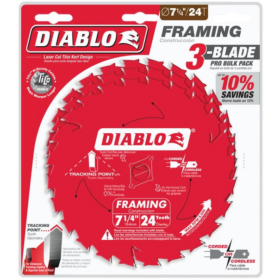 Diablo 7-1/4 In. 24-Tooth Framing Circular Saw Blade (3-Pack) (D0724X3)