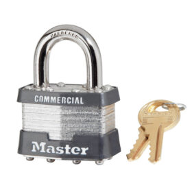 Master Lock No. 1 Laminated Steel Padlock, 5/16 in dia, 3/4 in W x 15/16 in H Shackle, Silver/Gray (1KAEXP)