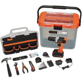 Black & Decker 20-Volt MAX Lithium-Ion Cordless Drill/Driver & 63-Piece Hand Tool & Accessory Home Project Kit (BCKSB62C1)